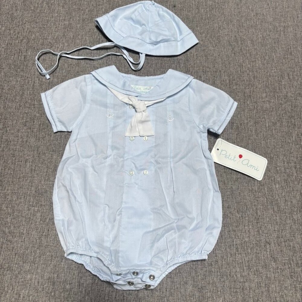 Baby Boys' Sailor Romper with Embroidered Anchors